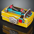 Yellow Homemade Weapon Box Featuring Red Blue Components And Metal Parts