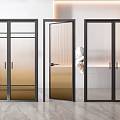 Modern Interior Glass Doors Featuring Black Frames Open Panel And Textured Glass 3d model
