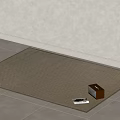 Square Beige Woven Rug on Light Tiles with White Wall and Box Magazine on Top