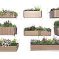 Decorative Flower Planter Boxes with Various Designs and Lush Green Plants for Outdoor Garden Decoration