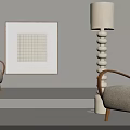Modern Minimalist Single Sofa with Light Tones Floor Lamp and Wall Art 3d model