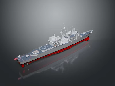 Detailed Naval Ship Model With Gray Red Hull Deck Structures And Antennas 3d model