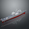 Detailed Naval Ship Model With Gray Red Hull Deck Structures And Antennas