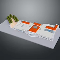 Modern White Building Featuring Red Roof Sections Green Trees Sand Area And Windows