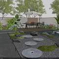Beautiful Courtyard Garden With Outdoor Furniture Stone Pathway And Water Feature