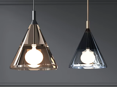 Modern Silver Black Conical Pendant Lights With Metal Frame And Glass Shade 3d model