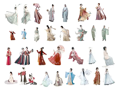 Traditional Chinese Ancient Costumes with Various Styles and Colorful Dresses Robes 3d model