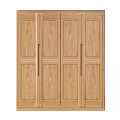 Modern Interior Natural Wooden Four Door Wardrobe Simple Design With Potted Plant Wall Art