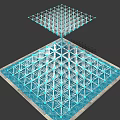 Geometric Garden Ornament With Metal Frame Blue Spheres Pyramid And Funnel Shape