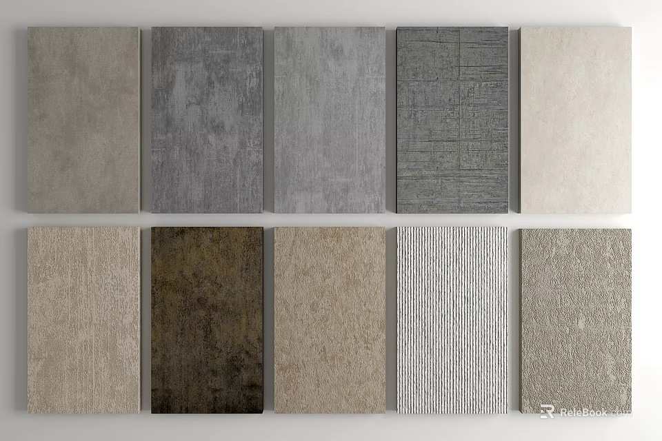 Different Tile Samples With Various Textures And Colors Displayed In Rows 3d model 