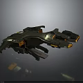 Futuristic Green Spaceship With Aerodynamic Wings And Orange Thrusters Model Design