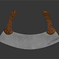 Curved Weapon Knife With Wooden Handles And Silver Sharp Blade Design