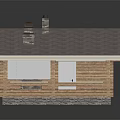 Wooden Detached House Exterior Featuring Gray Roof Two Chimneys Stone Base and Windows