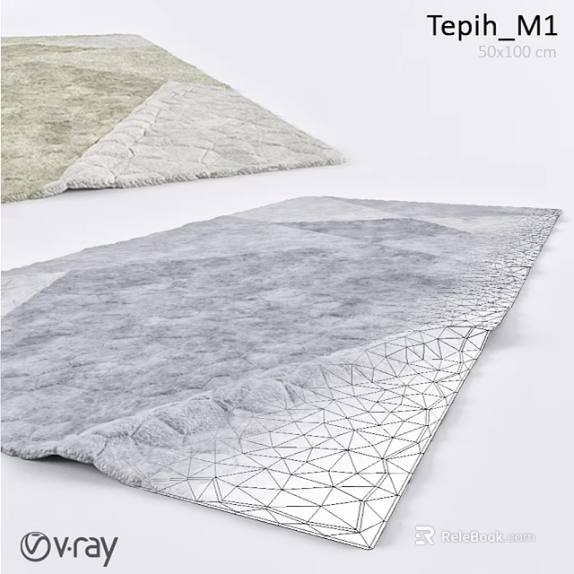 Modern Square Rug With Geometric Pattern Gray And Light Green Plush Texture 3d model 
