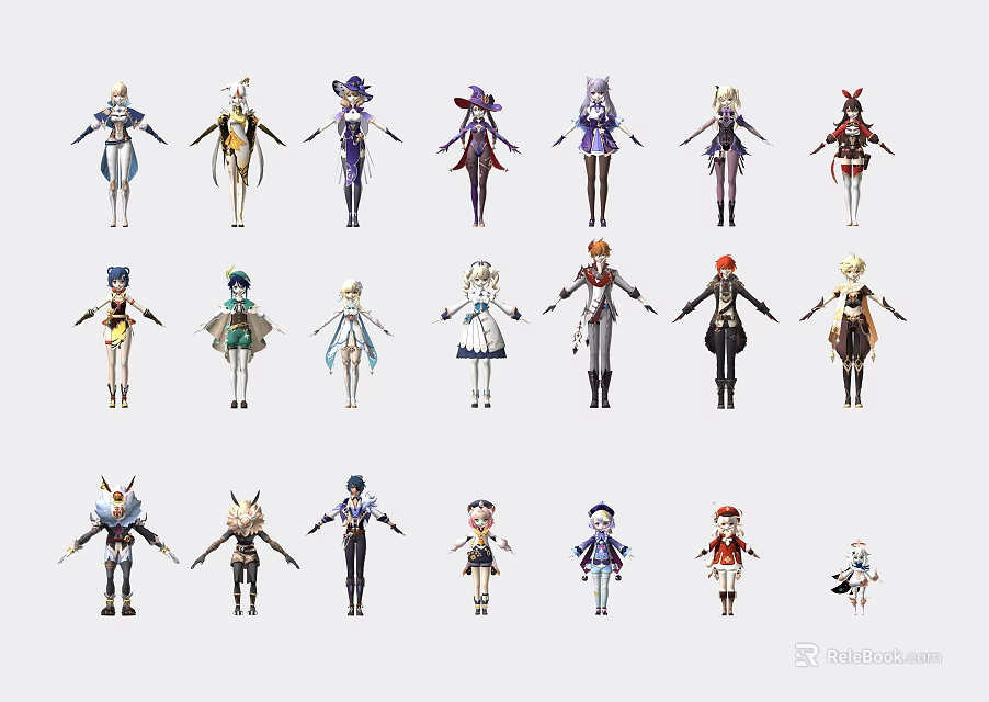 Diverse Game and Movie Characters With Colorful Outfits Detailed Designs and Poses 3d model 