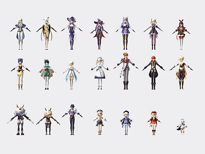 Diverse Game and Movie Characters With Colorful Outfits Detailed Designs and Poses 3d model