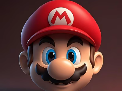 Man With Red Hat White M Logo Black Mustache Big Nose And Blue Eyes 3d model