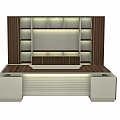 Modern Office Desk With Wooden Top White Cabinet And Storage Shelves