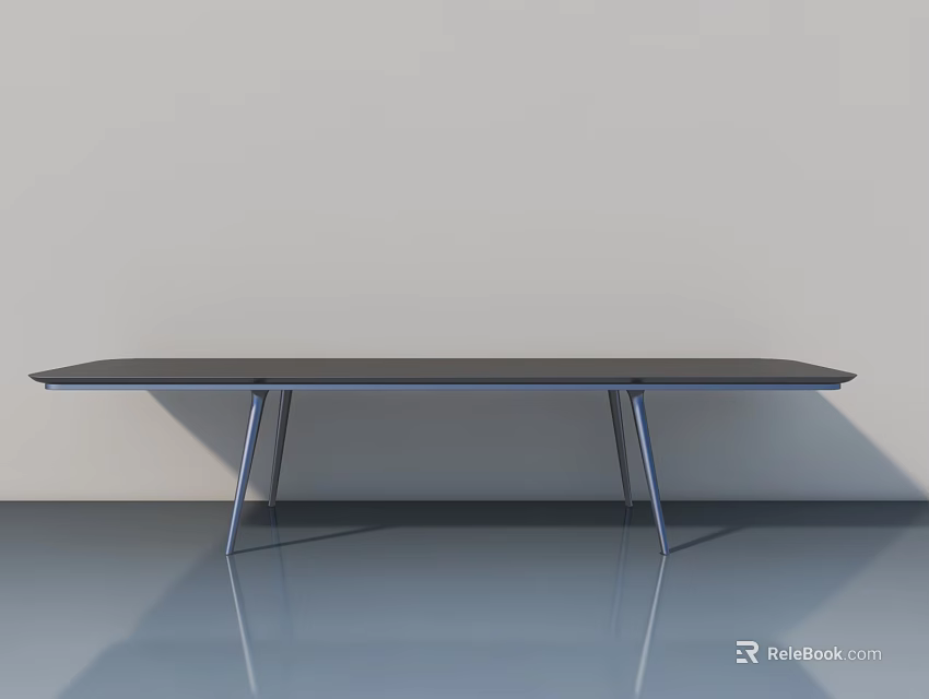 Swing Door In Modern Room With Black Table And Metal Legs On Reflective Floor 3d model 