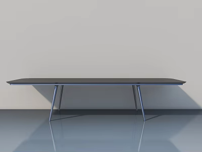 Swing Door In Modern Room With Black Table And Metal Legs On Reflective Floor 3d model