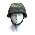 Camouflage Military Style Helmet Displayed On Mannequin Head With Camo Pattern