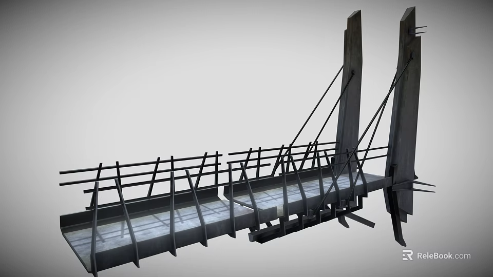 Steel Bridge Structure Featuring Tower Supports Cable Frameworks And Deck Sections 3d model 