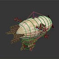 Steampunk Airship Structure With Striped Envelope Red Motifs And Propellers 3d model