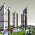 Modern Office Towers Complex With Greenery Roadways And Open Public Spaces