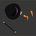 Cute Household Items Featuring Black Top Hat Purple Band Rabbit Legs Carrots And Magic Wand