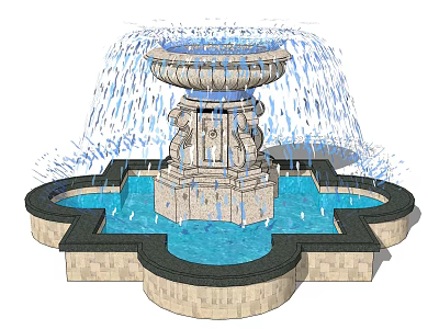 Classical Carved Fountain With Ornate Stone Base And Decorative Water Basin 3d model