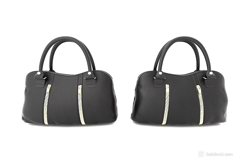Stylish Black Leather Handbags With Gold Decorative Stripes And Double Handles 3d model 