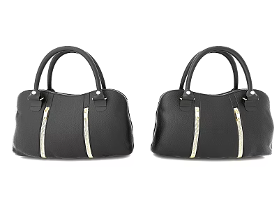 Stylish Black Leather Handbags With Gold Decorative Stripes And Double Handles 3d model
