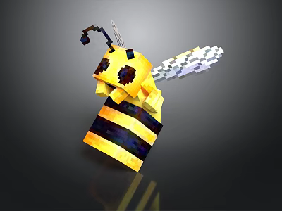 Pixel Art Bee With Yellow And Black Striped Body And Transparent Wings 3d model