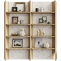 Stylish Wooden Bookshelf with Decorative Photo Frames Vases Candle Holders and Bowls