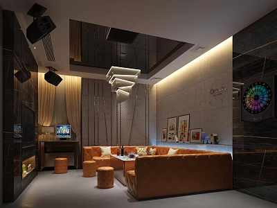 Modern KTV Interior Design With Comfortable Sofa Coffee Table TV Screen And Stylish Lighting 3d model
