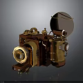 Vintage Electronic Camera With Brass And Red Metal Parts Lens Circular Components And Knobs 3d model