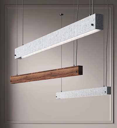 Modern Long Pendant Lights with Wooden and Concrete Rectangular Design in Minimalist Style 3d model