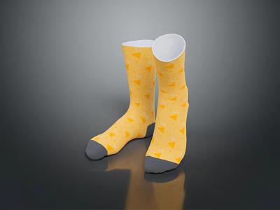 Yellow Socks With Geometric Patterns White Cuffs And Gray Soles Stylish Design 3d model