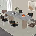 Modern Oval White Marble Dining Table Set With Black Brown Chairs Wall Art And Rug