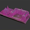 Classical European Architecture Model With Enclosed Courtyard Stone Facade And Towered Roofs