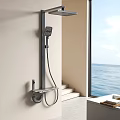 Modern Wall Mounted Handheld Shower Head in Bathroom with Sea View and Window