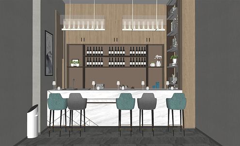 Modern wine tasting area bar table bar chair wine set 3d model