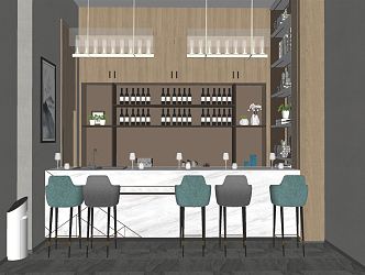 Modern wine tasting area bar table bar chair wine set 3d model