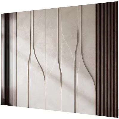 Modern Elegant Bedroom Accent Wall With Curved Lines Light Panels And Dark Vertical Strips 3d model