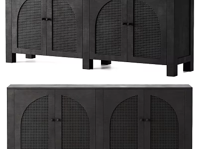 Modern Minimalist Entryway Cabinet Sideboard With Black Rattan Weave Arched Doors 3d model