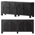 Modern Minimalist Entryway Cabinet Sideboard With Black Rattan Weave Arched Doors