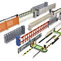 Various Security Gates and Fencing Systems with Different Colors and Barriers 3d model