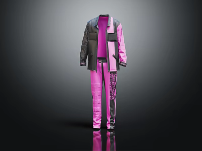 Stylish Color Block Jacket And Pink Pants Modern Fashion Outfit 3d model