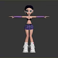 Cartoon Girl Character With Purple Hair Green Eyes Purple Plaid Skirt White Sneakers Arms Outstretched