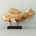 Hand Carved Wooden Fish Sculpture Decorative Ornament With Black Base Stand